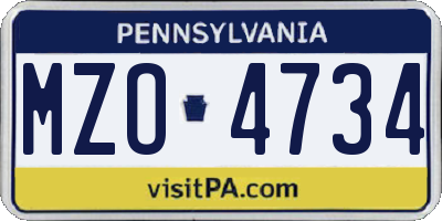 PA license plate MZO4734