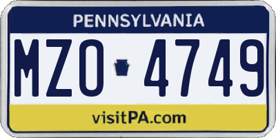 PA license plate MZO4749