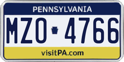 PA license plate MZO4766