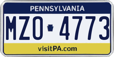 PA license plate MZO4773