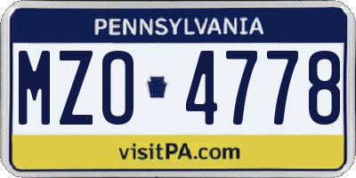 PA license plate MZO4778