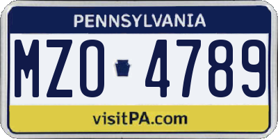 PA license plate MZO4789
