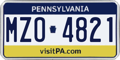 PA license plate MZO4821