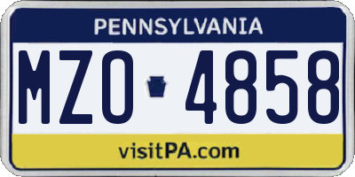 PA license plate MZO4858