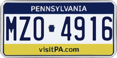 PA license plate MZO4916