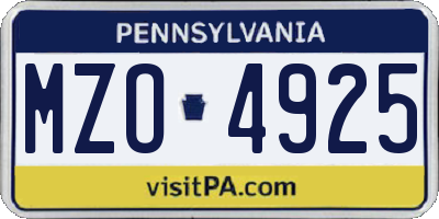 PA license plate MZO4925