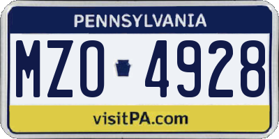 PA license plate MZO4928