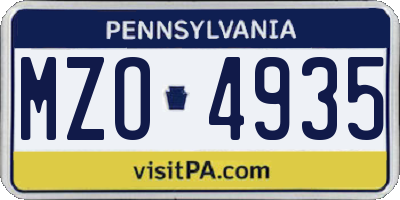 PA license plate MZO4935