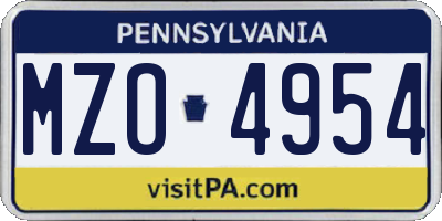PA license plate MZO4954