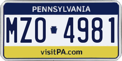PA license plate MZO4981
