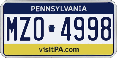 PA license plate MZO4998