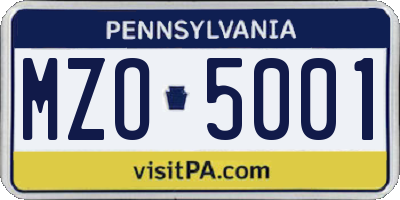 PA license plate MZO5001
