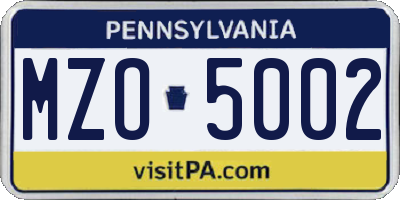 PA license plate MZO5002