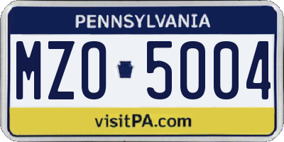PA license plate MZO5004