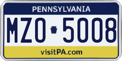PA license plate MZO5008