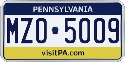 PA license plate MZO5009