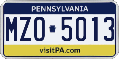PA license plate MZO5013