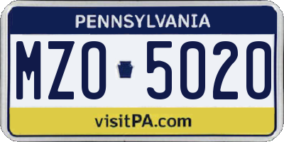 PA license plate MZO5020