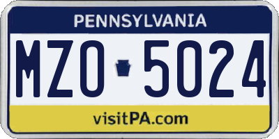 PA license plate MZO5024