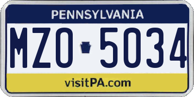 PA license plate MZO5034