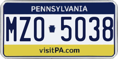 PA license plate MZO5038
