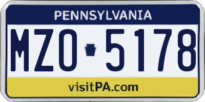 PA license plate MZO5178