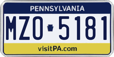PA license plate MZO5181
