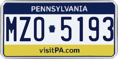 PA license plate MZO5193