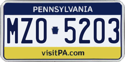 PA license plate MZO5203