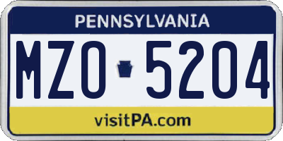 PA license plate MZO5204