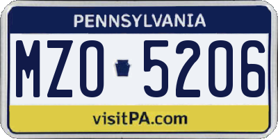PA license plate MZO5206