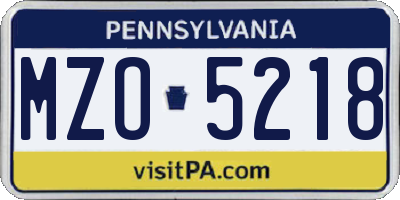 PA license plate MZO5218