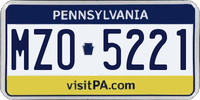 PA license plate MZO5221