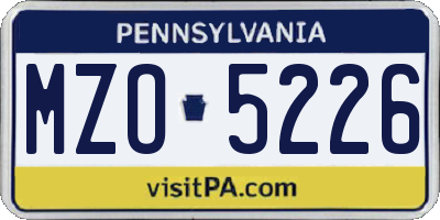 PA license plate MZO5226