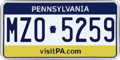 PA license plate MZO5259