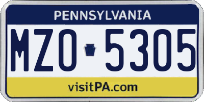 PA license plate MZO5305
