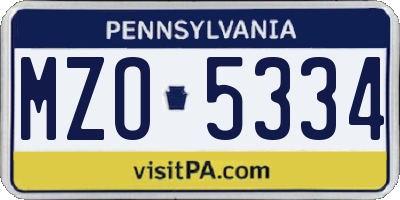 PA license plate MZO5334