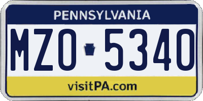 PA license plate MZO5340