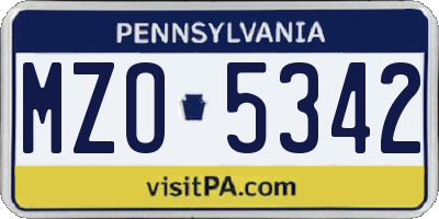 PA license plate MZO5342