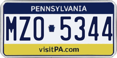 PA license plate MZO5344