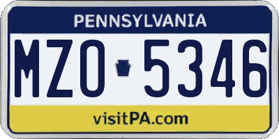 PA license plate MZO5346