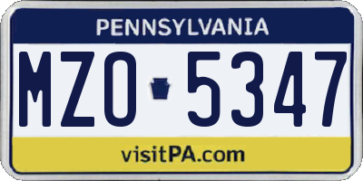 PA license plate MZO5347