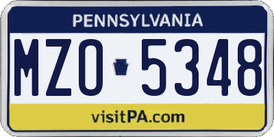 PA license plate MZO5348