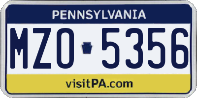 PA license plate MZO5356