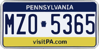 PA license plate MZO5365