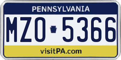 PA license plate MZO5366