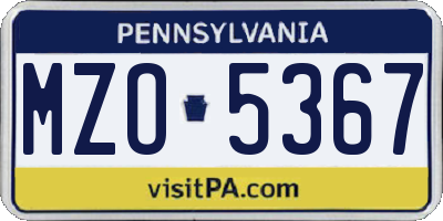 PA license plate MZO5367