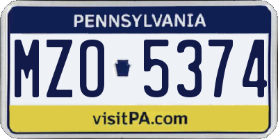 PA license plate MZO5374