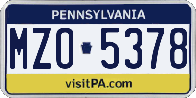 PA license plate MZO5378
