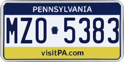 PA license plate MZO5383
